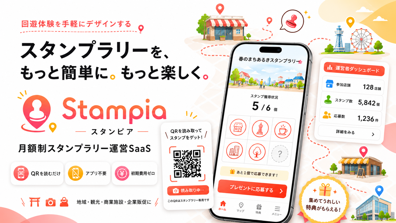 Stampia（スタンピア）— スタンプラリーを、もっと簡単に。もっと楽しく。月額制スタンプラリー運営SaaS。QRを読むだけ・インストール不要・初期費用ゼロ。